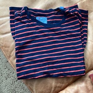 Lucky Brand Navy and Coral Striped Short Sleeve Tee